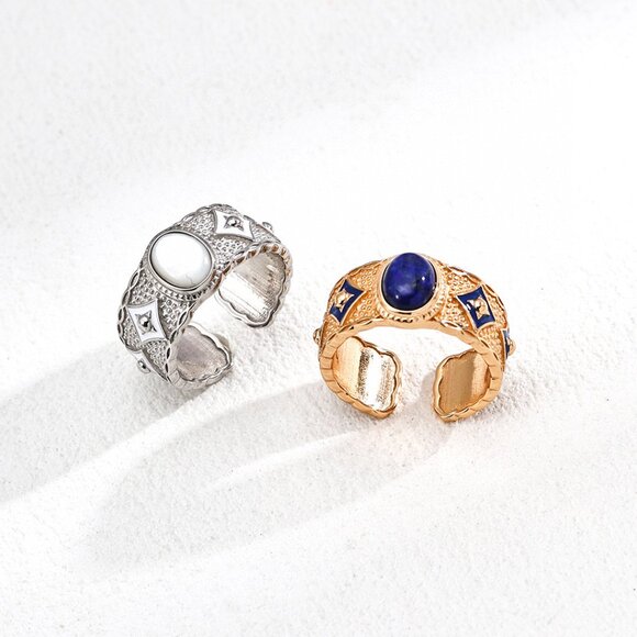 ✨ Artisan Original Lapis Lazuli & Enamel Statement Ring | S925 Gold Adjustable - Picture 14 of 15